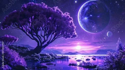 landscape with moon and stars