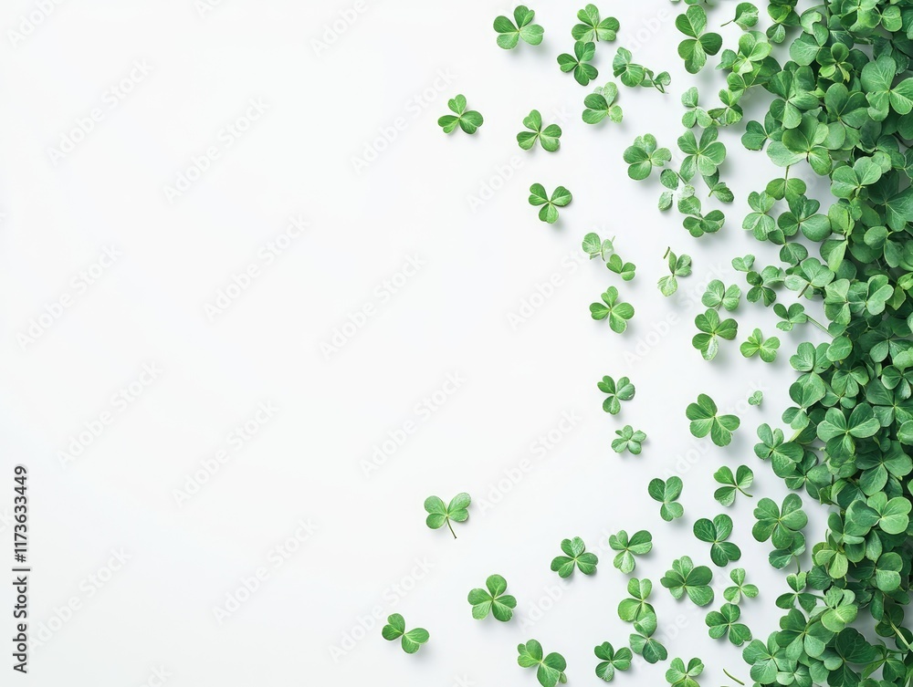Elegant arrangement of green clovers on a clean white background for St. Patricks day design Elegant arrangement of green clovers on a clean white background for St. Patricks day design