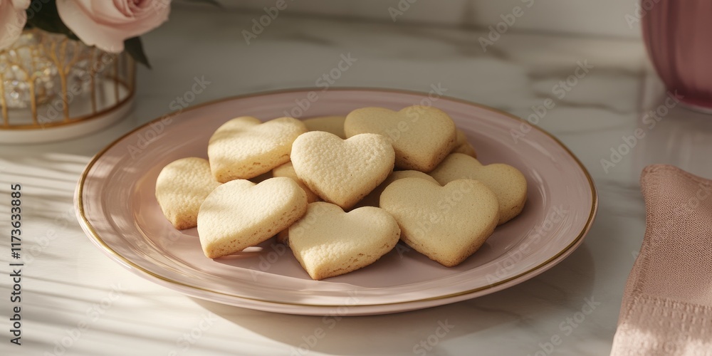 Heart shaped valentines day cookies on plate for celebrations and gifting Heart shaped valentines day cookies on plate for celebrations and gifting