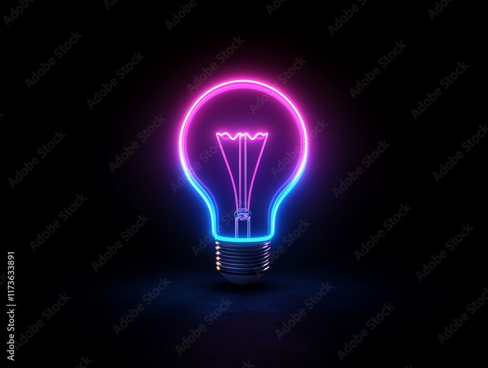 Glowing neon lightbulb in dark. Glowing neon lightbulb in dark.