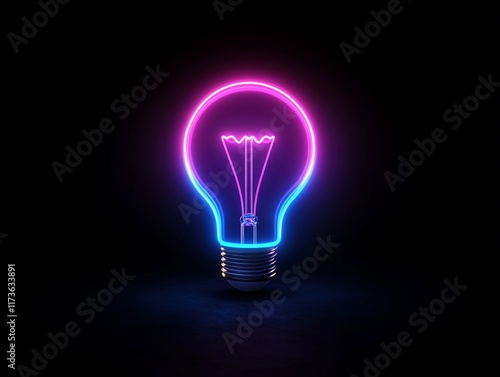 Glowing neon lightbulb in dark.