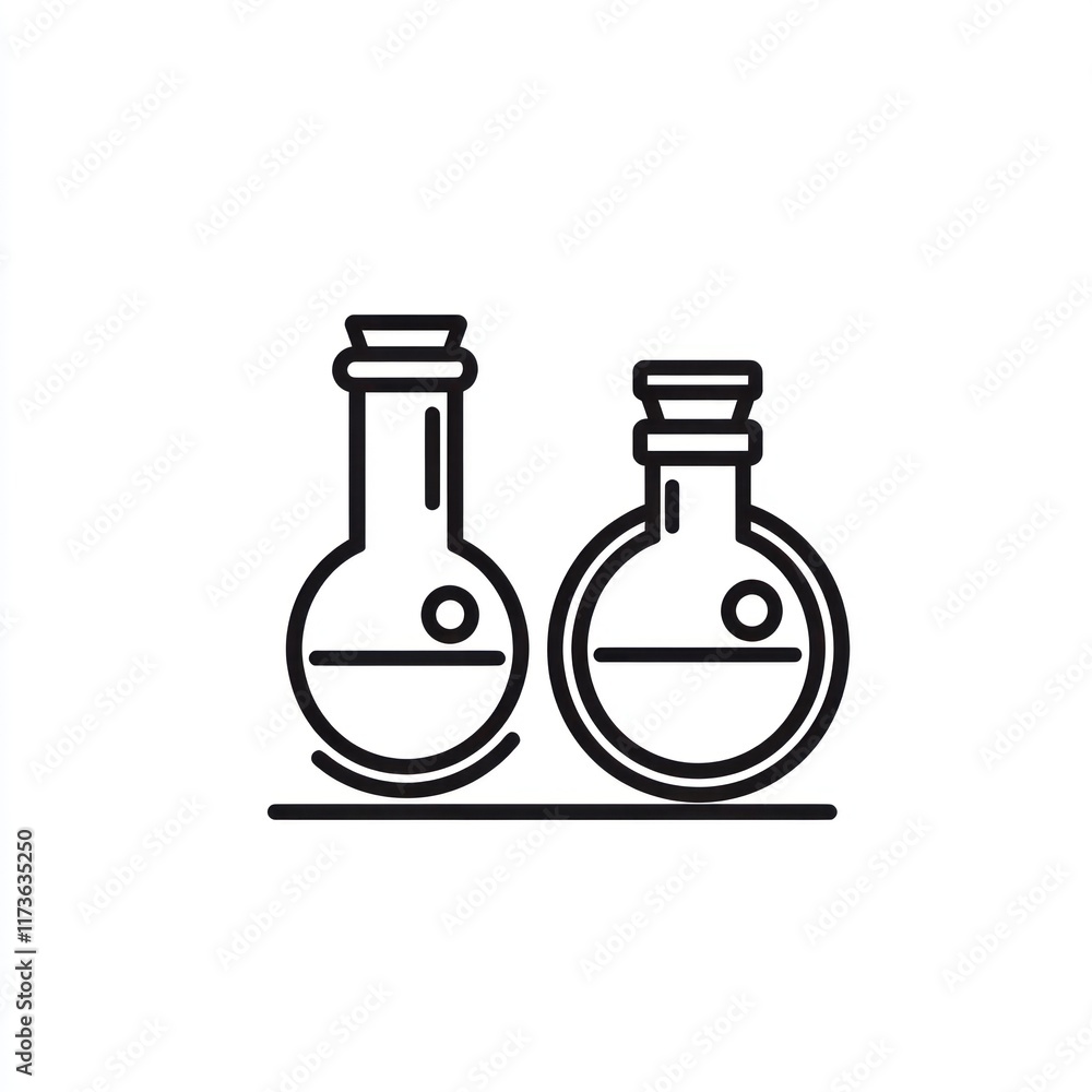 Two Simple Line Drawings of Glass Flasks Two Simple Line Drawings of Glass Flasks