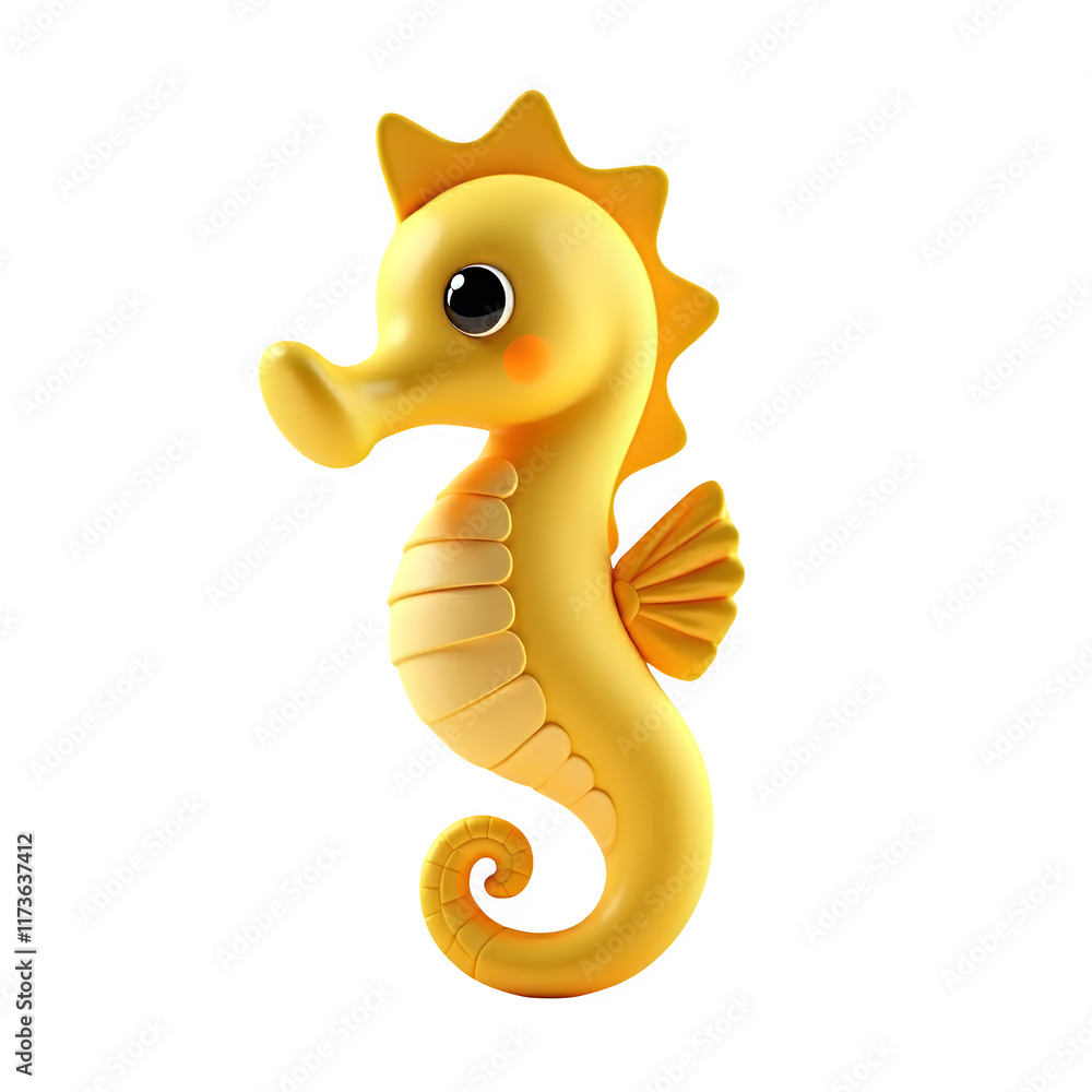 Fototapeta premium Cute cartoon seahorse against a black background