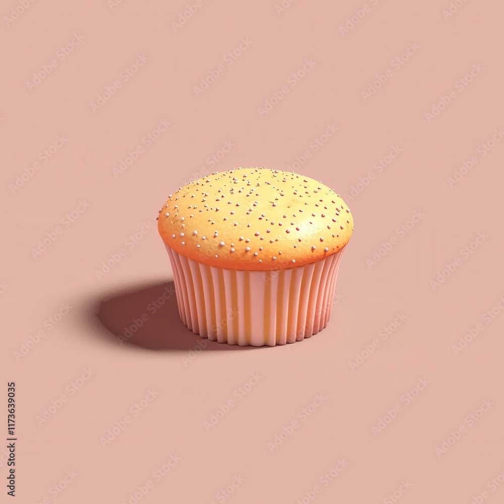 Isometric 3D View of a Simple Muffin with Clean Background Isometric 3D View of a Simple Muffin with Clean Background