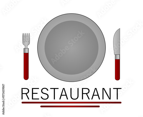 Icono de restaurante con plato, tenedor y cuchillo.