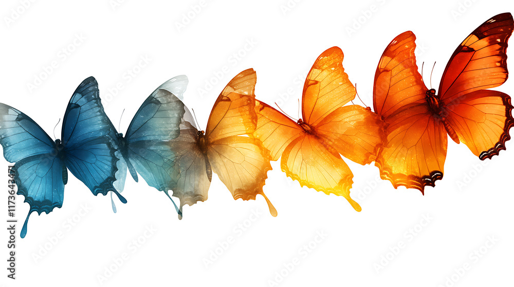 Obraz premium Colorful butterflies in flight, isolated on white background.