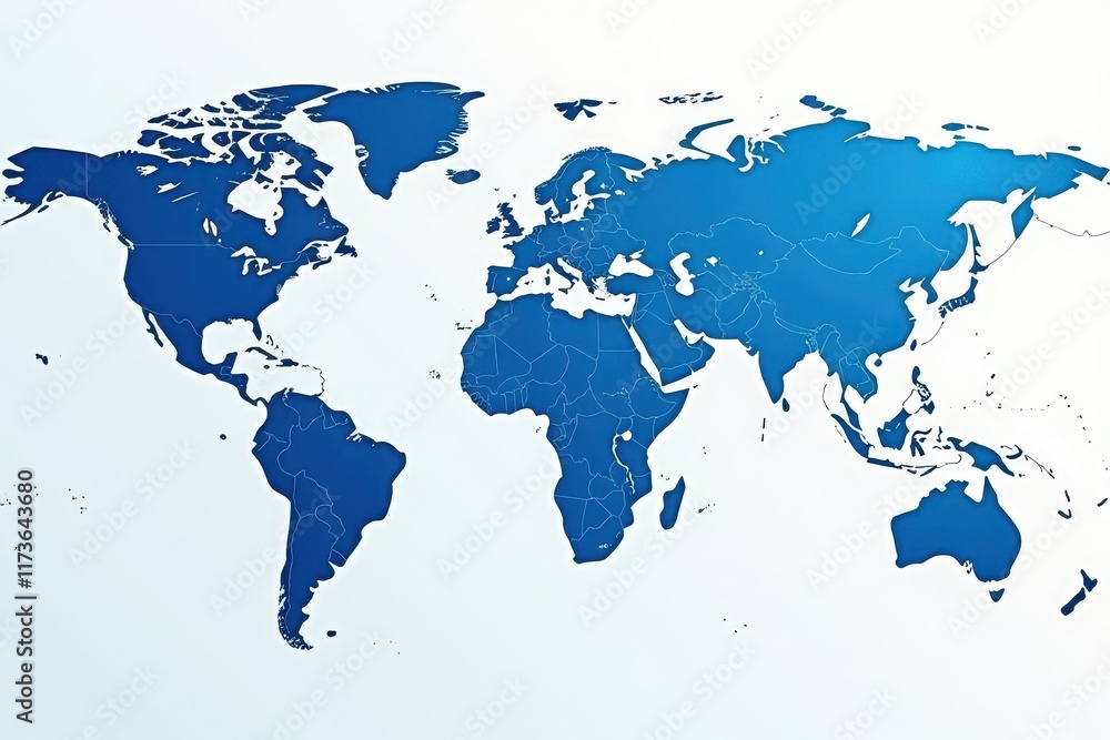 Naklejka premium Clean blue & white world map illustration, country, white