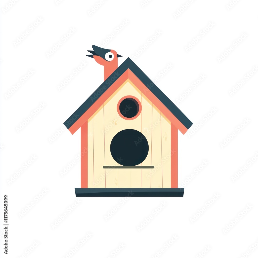 A Cartoon Bird Perched On A Birdhouse A Cartoon Bird Perched On A Birdhouse