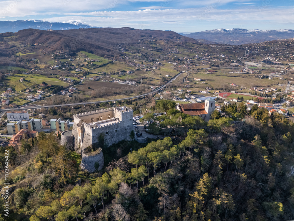 Fototapeta premium Aerial drone photo of the hill in the town center of Campobasso in Italy.