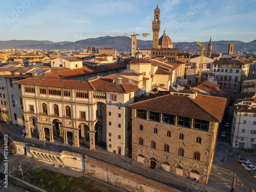 Aerial drone photo of corridoio vasariano in Florence, Italy. photo