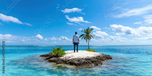 man stranded on deserted island