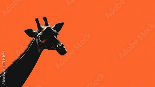 Silhouette of a giraffe's head and neck against an orange background. (12) photo