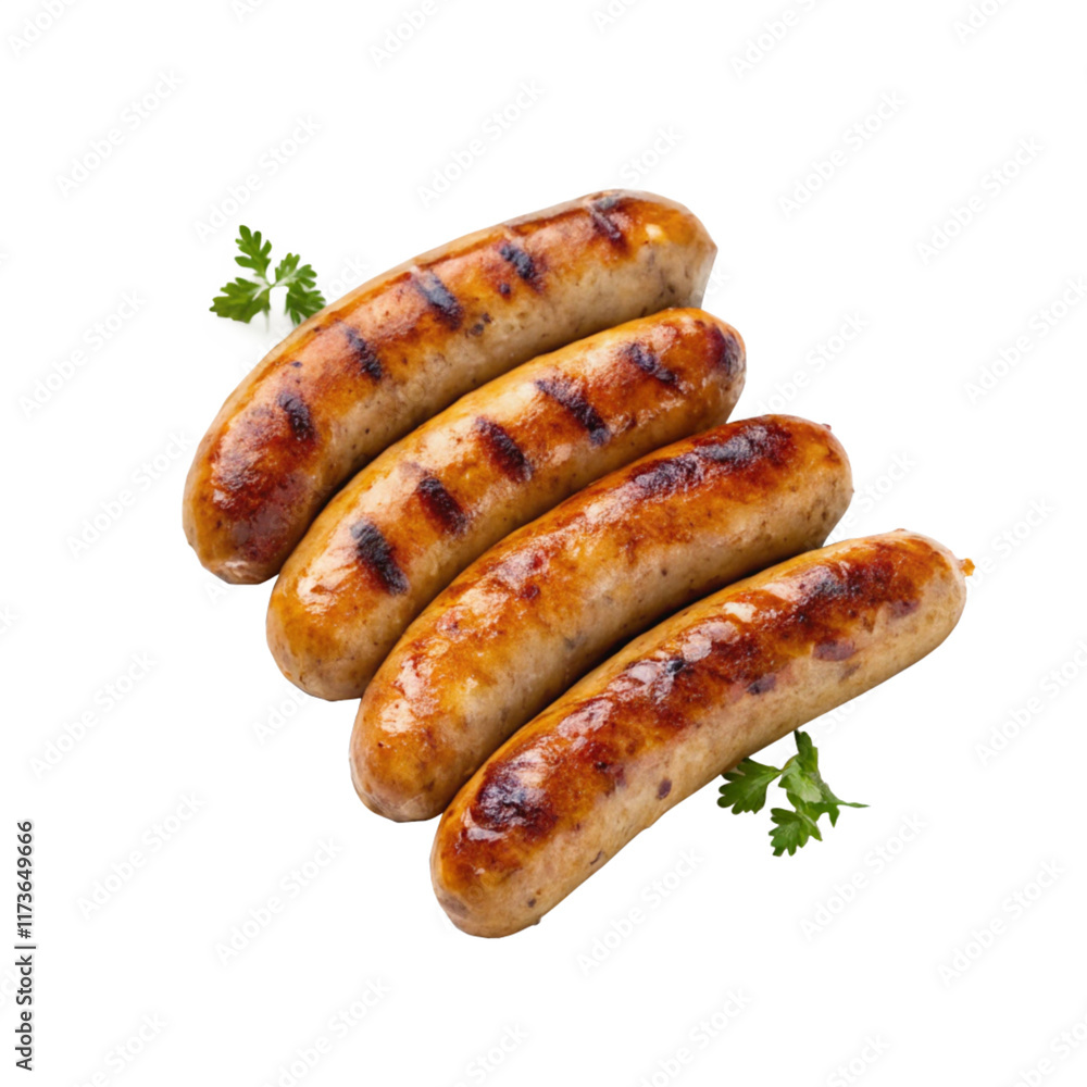 grilled sausages isolated on transparent background Generative Ai. grilled sausages isolated on transparent background Generative Ai.