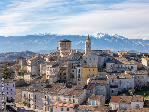 Aerial drone view of the mountain town named Oratino near Campobasso, Italy. photo