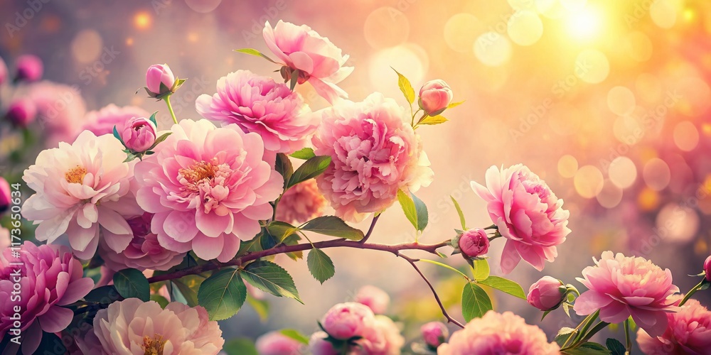 Fototapeta premium Vintage Spring Floral Composition: Pastel Pink Flowers