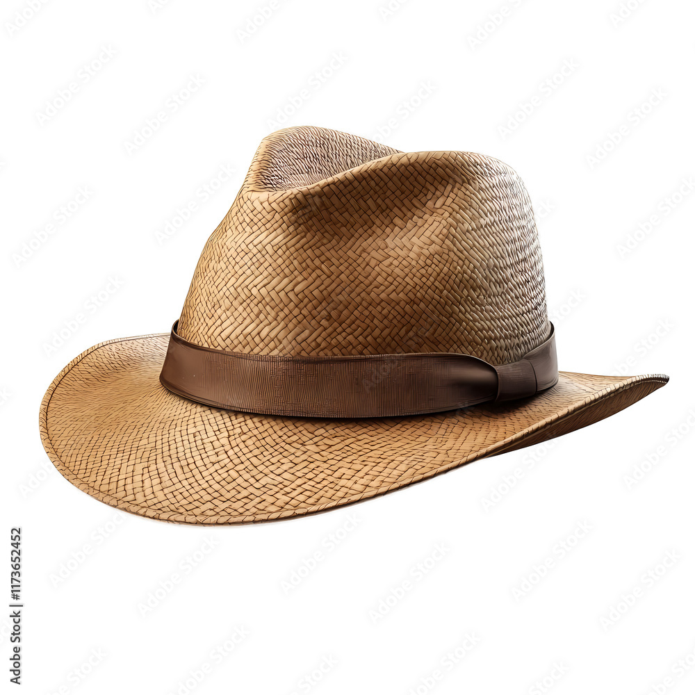 A brown straw hat with a brown ribbon around the base A brown straw hat with a brown ribbon around the base
