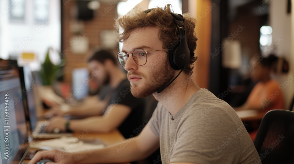 Obraz premium Young professional focused on work in a modern office space