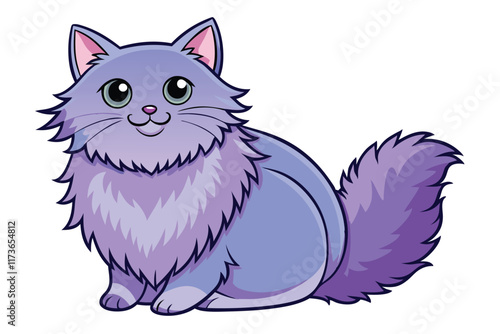 Realistic lilac fluffy cat clean color illustration white background G.eps