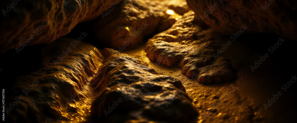 Rock formations illuminated by natural light in a cave during dawn hours Rock formations illuminated by natural light in a cave during dawn hours