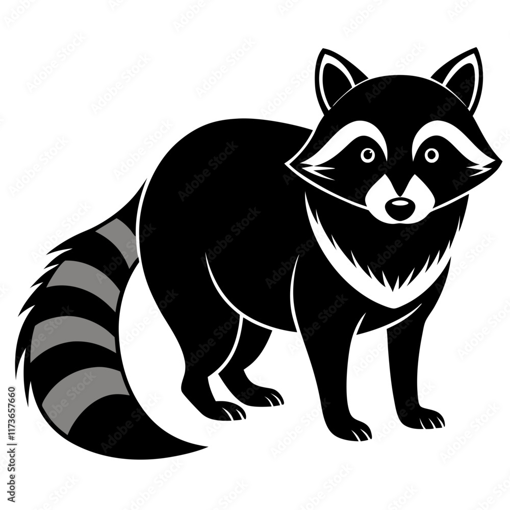 Obraz premium Raccoon vector silhouette black design white background