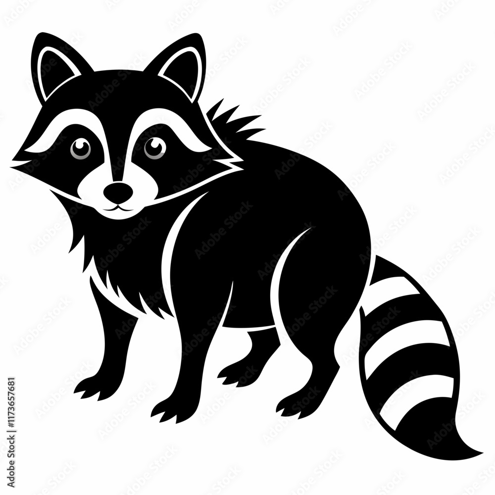 Obraz premium Raccoon vector silhouette black design white background