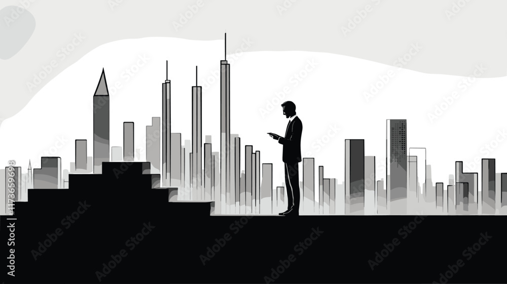 Obraz premium Businessman Looking at Cityscape Vector Illustration
