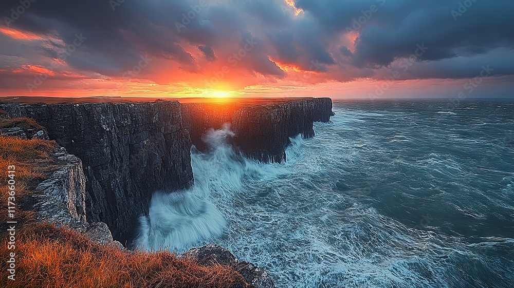 Fototapeta premium Sunset View from a Rocky Coastal Cliff