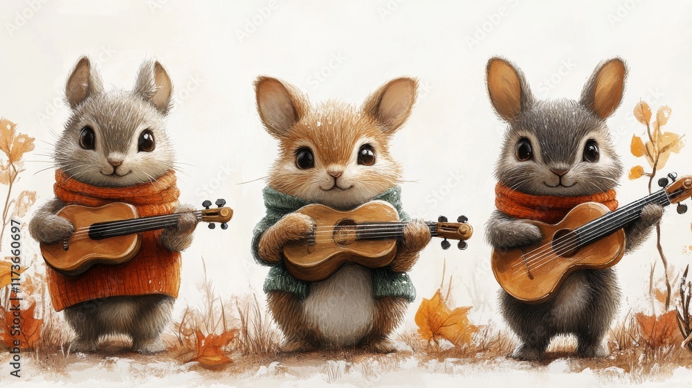 Fototapeta premium Cute animals playing musical instruments