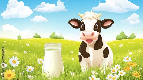 vector illustration cow and milk for advertising photo