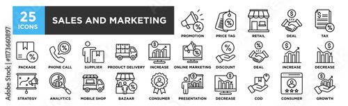 Sales And Marketing icon collection set. Containing design Promotion, Price Tag, Retail, Deal, Tax