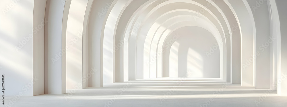 Obraz premium Abstract white background with lines in the shape of arches