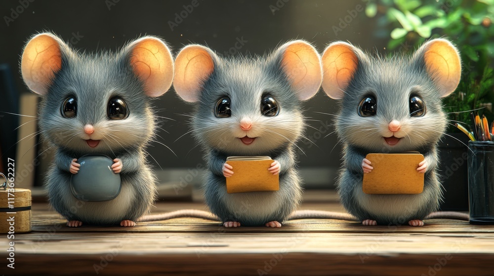 Fototapeta premium cute mouse character engaged in different activities