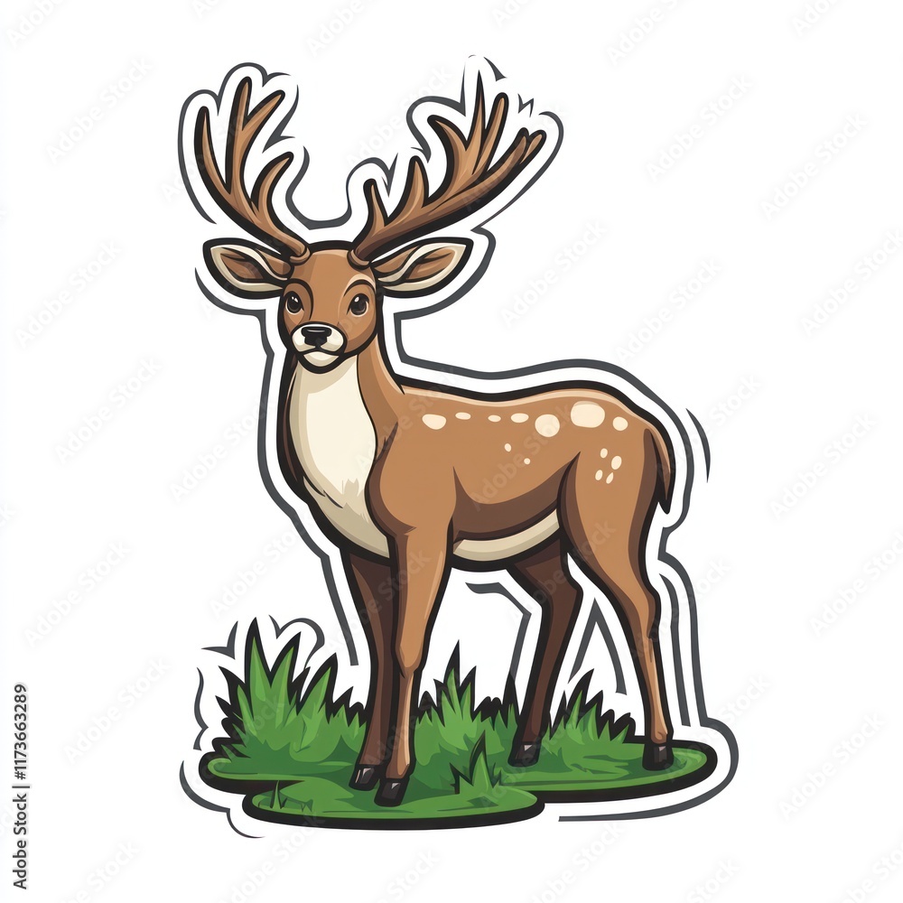 A Spotted Deer Stands in Green Grass A Spotted Deer Stands in Green Grass