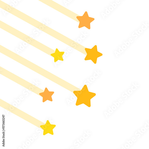 Yellow shooting stars corner border frame. Flat decorative vector design isolated illustration.