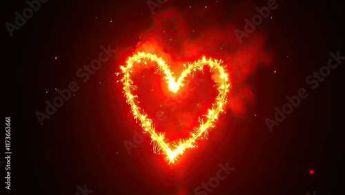 Feu d'artifice en forme de coeur, fête de l'amour, celebration romantique de la Saint Valentin