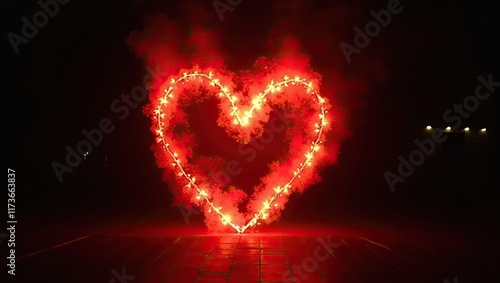 Feu d'artifice en forme de coeur, fête de l'amour, celebration romantique de la Saint Valentin