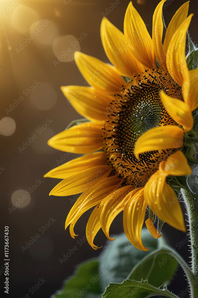 Naklejka premium Sunflower blossom detail with abstract shiny background