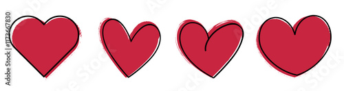 a set of grunge-style hearts for Valentine's day decoration, romance