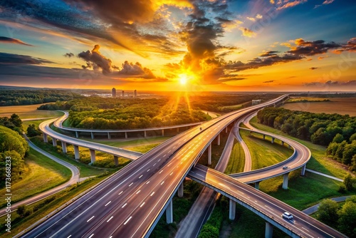 Y-Shaped Highway Intersection: Crossroads, Choice, Travel, Transportation, Fork in the Road Stock Photo photo