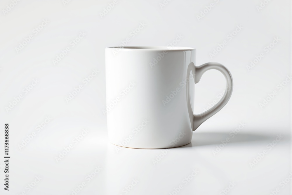 Obraz premium White ceramic mug with heart-shaped handle on light background, perfect for mockup and branding presentation concepts.