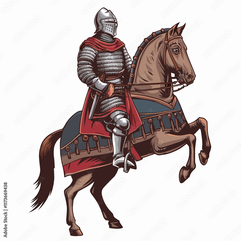 Medieval Knight in Full Armor on Horseback Illustration Medieval Knight in Full Armor on Horseback Illustration