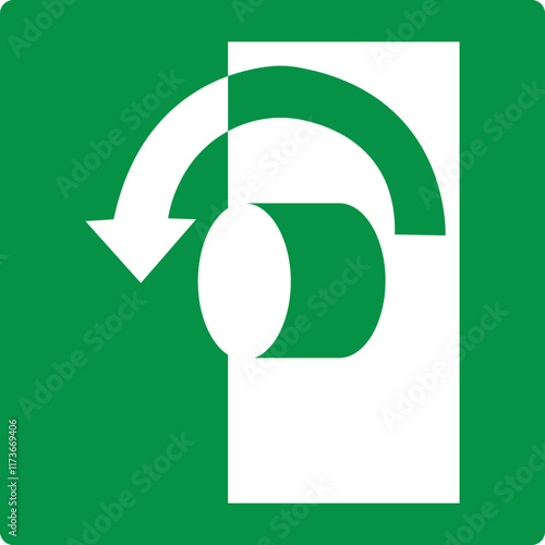 Green sign turn counterclockwise to open. The need to turn the valve or handle counterclockwise to open it. The arrow indicates the direction of rotation. Iso 7010.
