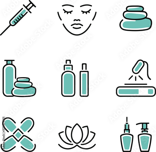 A collection of sleek silhouette vector icons for cosmetology and wellness, perfect for branding, spa designs, and beauty-related creative projects.