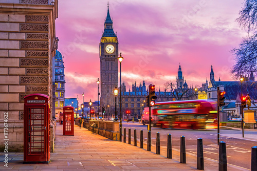 Big Ben tower of Houses of Parliament, Westminster in London photo