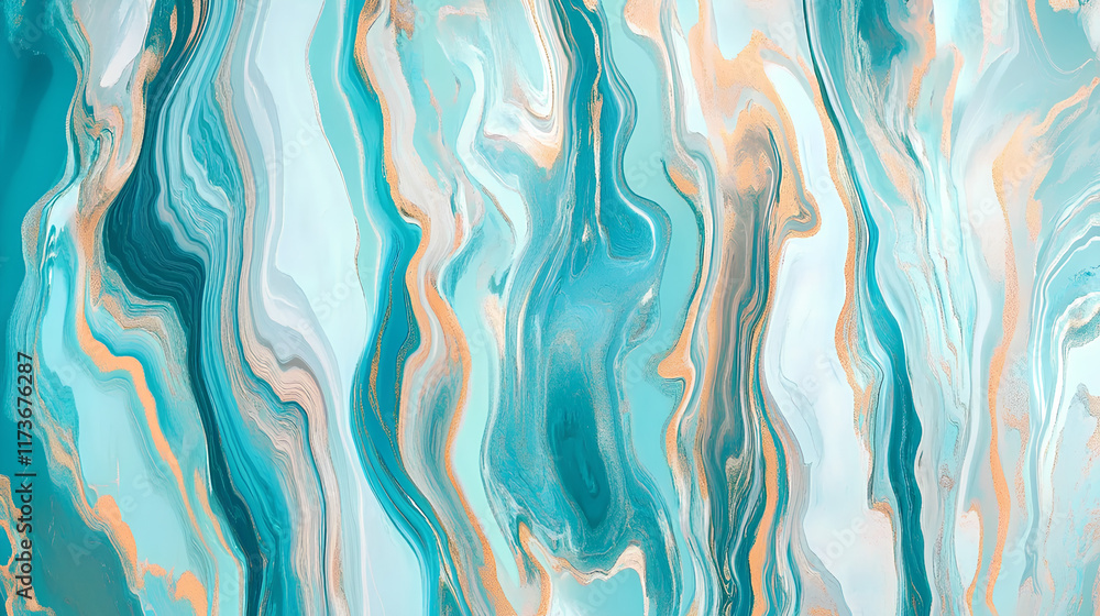 Colorful abstract swirls of turquoise and sandy tones create a mesmerizing pattern on a smooth surface Colorful abstract swirls of turquoise and sandy tones create a mesmerizing pattern on a smooth surface