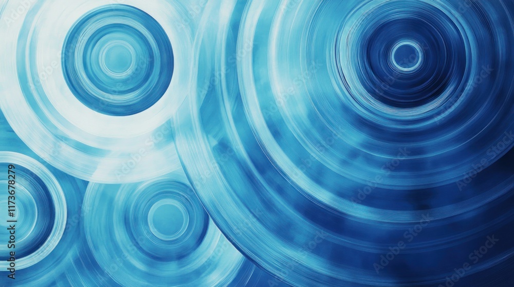 Obraz premium Abstract blue concentric circles, ripple effect, dynamic design.