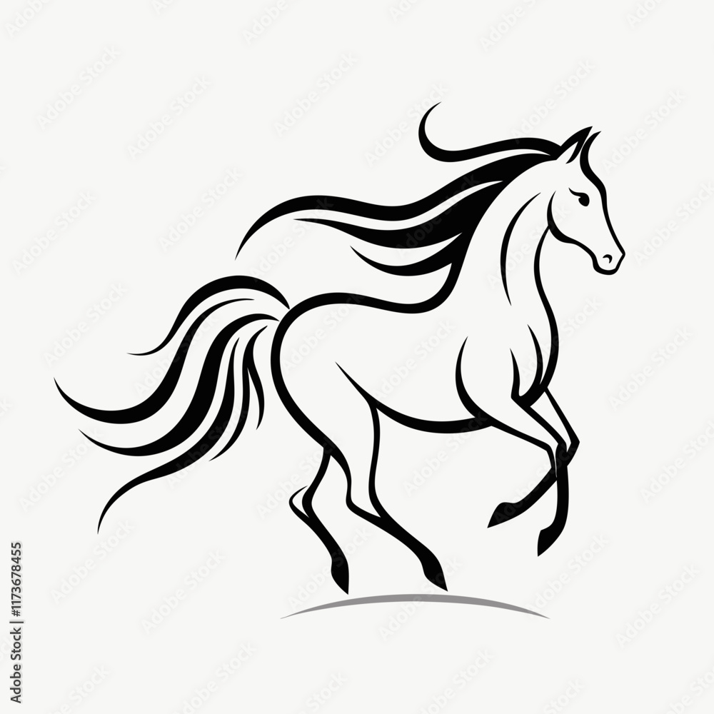Obraz premium horse, animal, vector, black, silhouette, illustration, symbol, wild, icon, design, mustang, race, head, equine, nature, graphic, farm, stallion, speed, mane, equestrian, sport, drawing, abstract