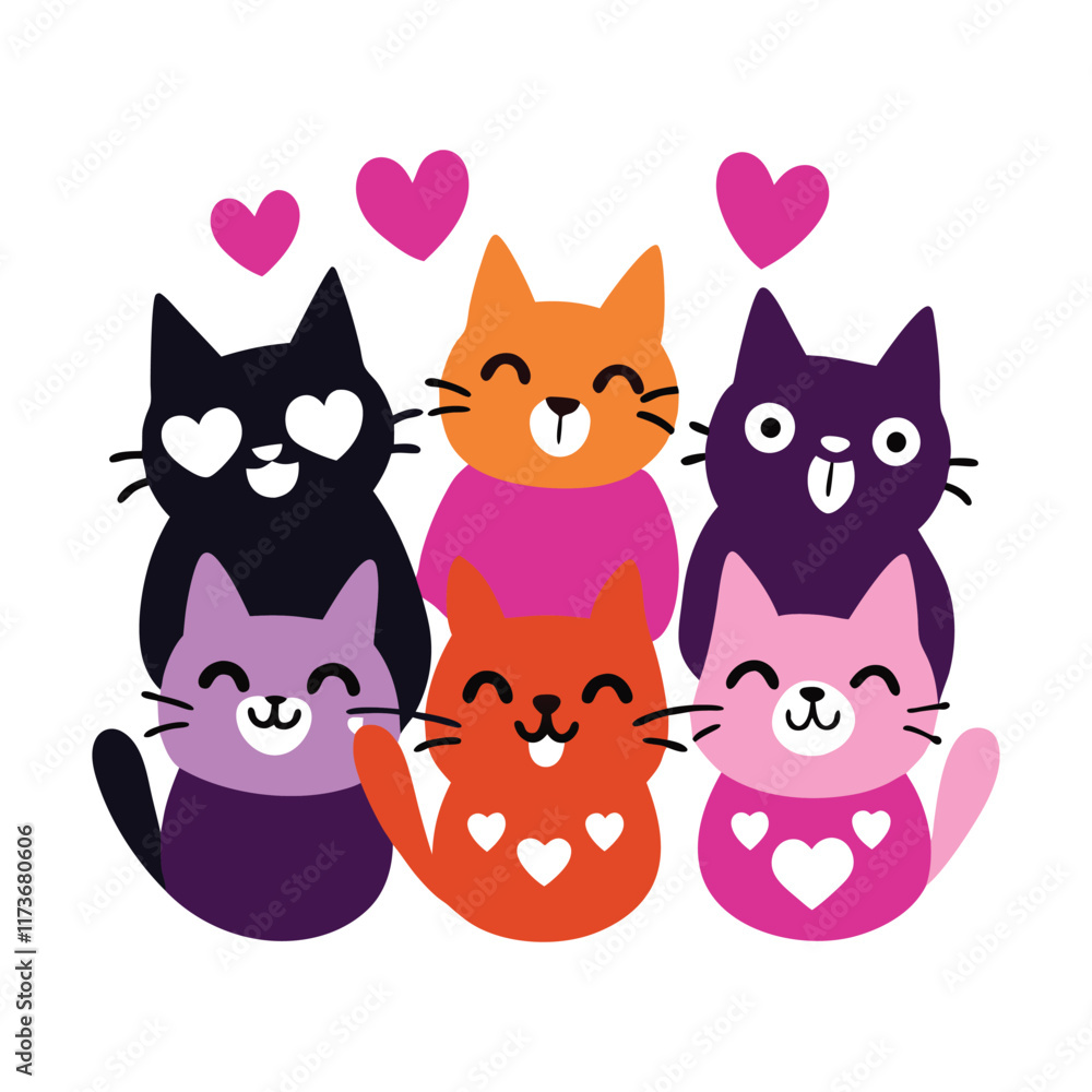 Obraz premium A sticker illustration cats love vector design