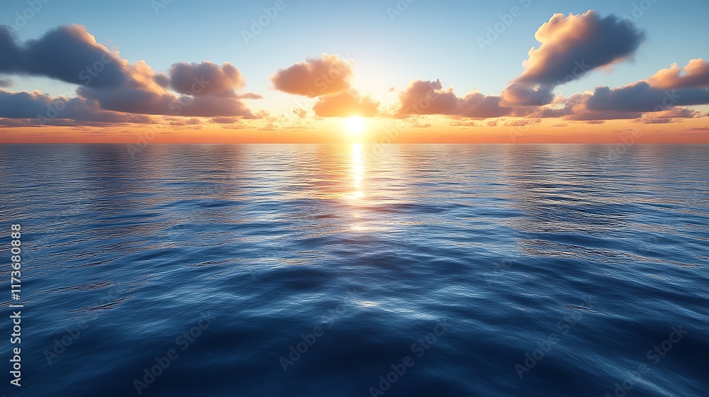 Obraz premium Calm ocean sunset with clouds.