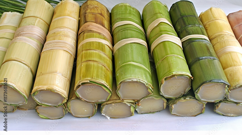 Delicious Bamboo Sticky Rice Cakes: Asian Cuisine Food Photography Delicious Bamboo Sticky Rice Cakes: Asian Cuisine Food Photography